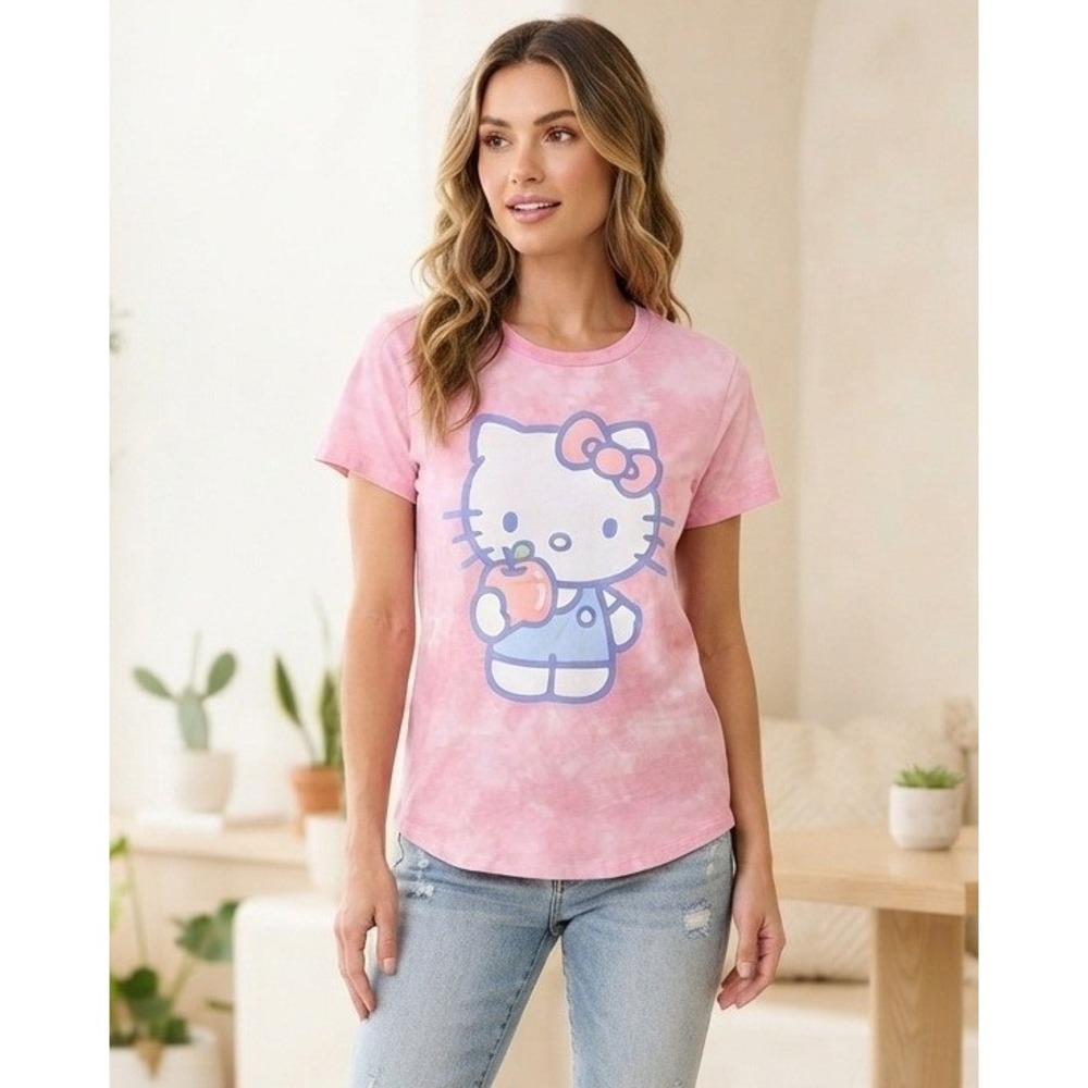 Hello Kitty Sanrio Pink Tie Dye Graphic T-Shirt Medium 7/9 SIL-34706 Cotton NWT